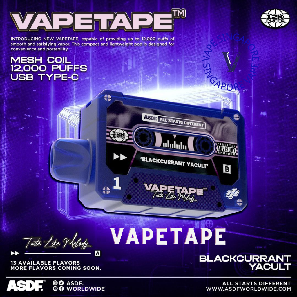 vapetape-12k-puff-blackcurrant-yacult-disposable-vape-singapore-sg-vape